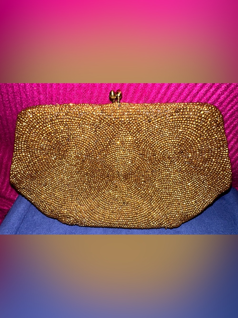 VTG 1950s Saks Fifth Avenue Gold Beaded Clutch Made in Belgium